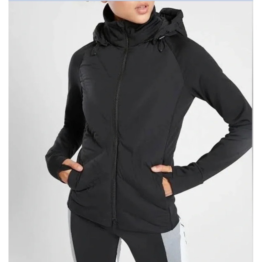 Athleta Inlet Goose Down Quilted Hybrid Jacket Womens Size S Black Athleisure